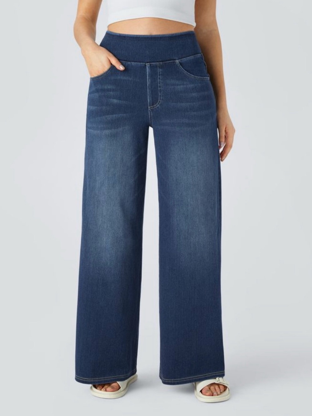 Halara NWT High Waisted Wide Leg Denim Pants Pockets XS Petite XSP